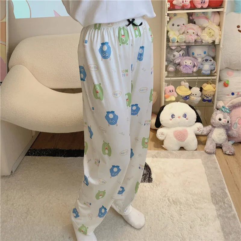 Sanrio Hello Kitty Summer Thin Pants Cotton Loose Lady Pajama Pant Pajama Trousers Cartoon Sleep Indoor Outdoor Lounge Wear Gift