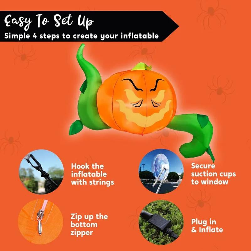 Halloween Window Decoration with Build-In Leds Halloween Inflatable Pumpkin Head with Tentacles Halloween Party Supplies Outside
