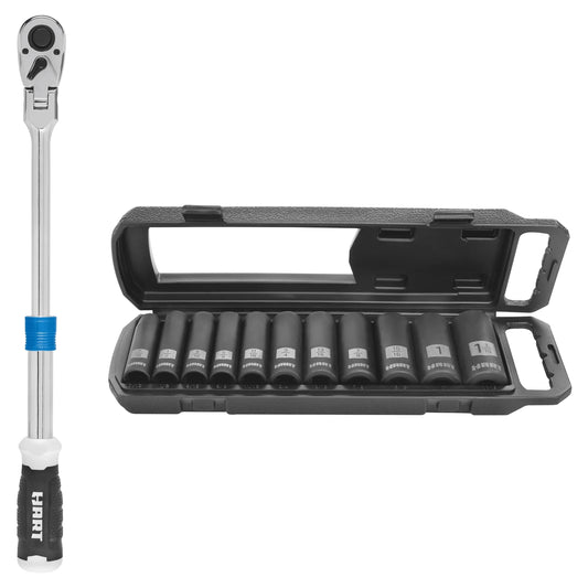 HART 1/2-Inch Drive Extendable Ratchet with Flexible Head and HART 11-Piece 1/2-Inch Drive SAE Impact Soocket Set,Chrome Vanadium