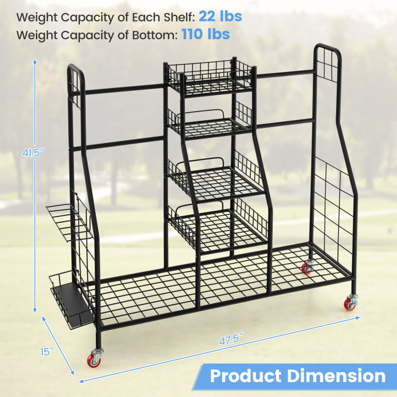 Double Golf Bag Rack with Removable Golf Club Stand and Wheels