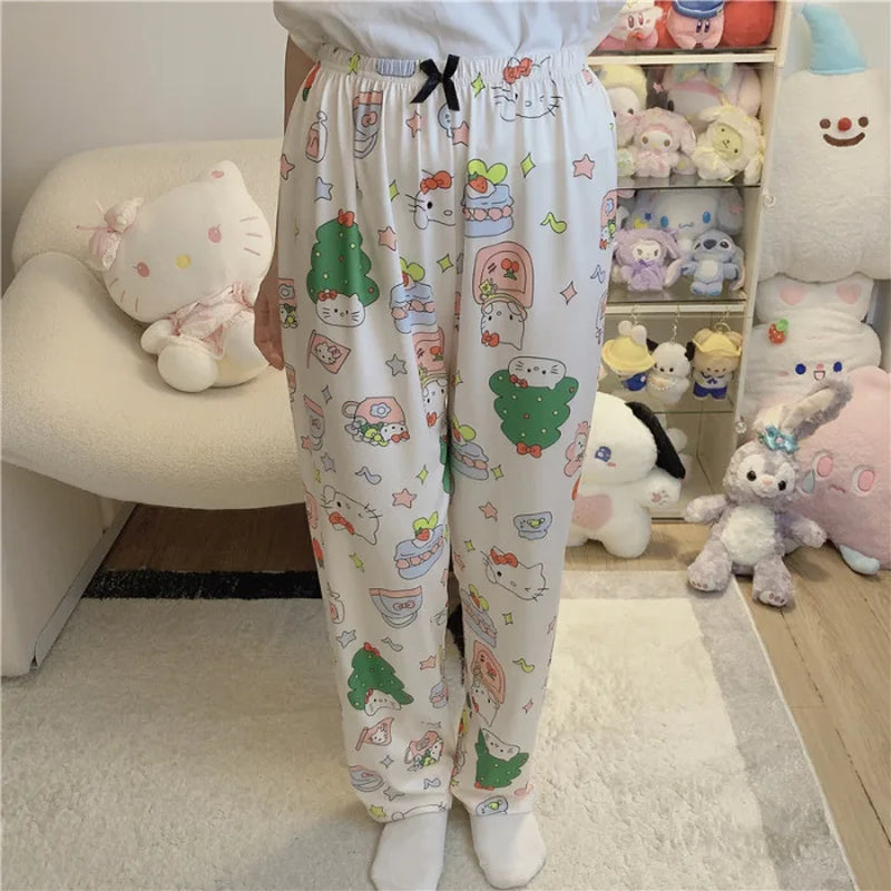 Sanrio Hello Kitty Summer Thin Pants Cotton Loose Lady Pajama Pant Pajama Trousers Cartoon Sleep Indoor Outdoor Lounge Wear Gift