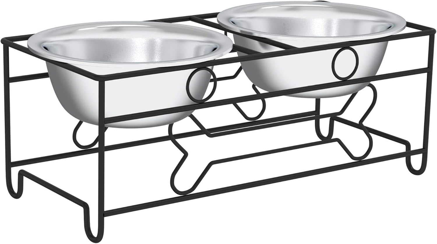 Elevated Dog and Cat Bowls - Decorative 6.5-Inch-Tall Raised Stand with 2 Stainless-Steel Food and Water Bowls - Hold 40Oz Each by  (Black)