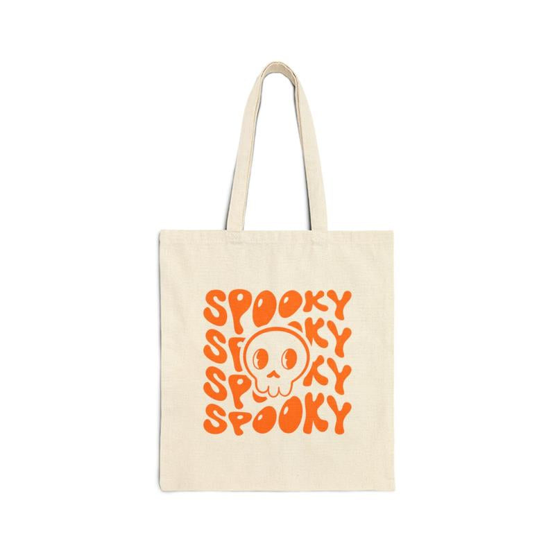Spooky Happy Halloween Tote Bag, Cotton Canvas Trick or Treat Bag, Halloween Party Favor, Halloween Costume Accessory, Halloween Gift,