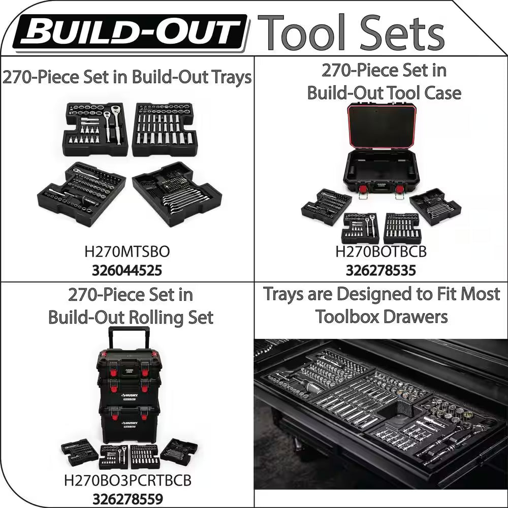 1/4 In., 3/8 In., and 1/2 In. Drive Mechanics Tool Set with Build-Out Tool Case (270-Piece)