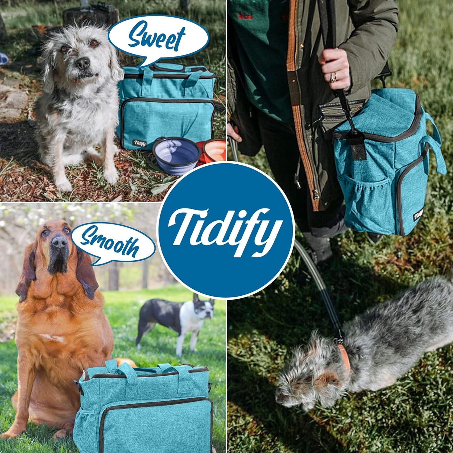 Dog Travel Bag Airline Approved Travel Set for Dog and Cat Tote Organizer with Multi Function Pockets, 2 Food Containers and Collapsible Bowls, Weekend Away Dog Bag for Travel Accessories - Blue