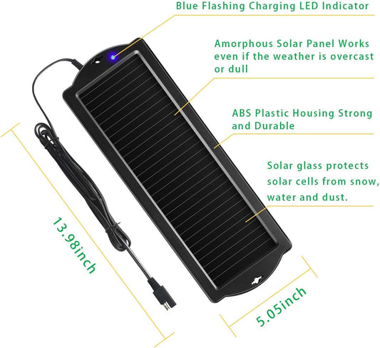 Car Battery Trickle Charger & Maintainer 12V Solar Panel Power Battery Charger with Cigarette Lighter Plug Battery Clamp for Car Automotive Motorcycle Boat Marine Snowmobile Watercraft RV