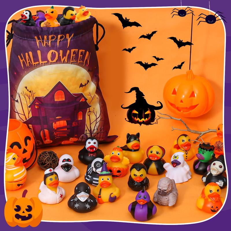 24 Pack Halloween Rubber Ducks with a Bag, Halloween Party Favors Halloween Basket Stuffers, Bath Toys for Kids, Goodie Bag Fillers, Halloween Ducks for Jeep, Exchange Gifts for Girls Boys