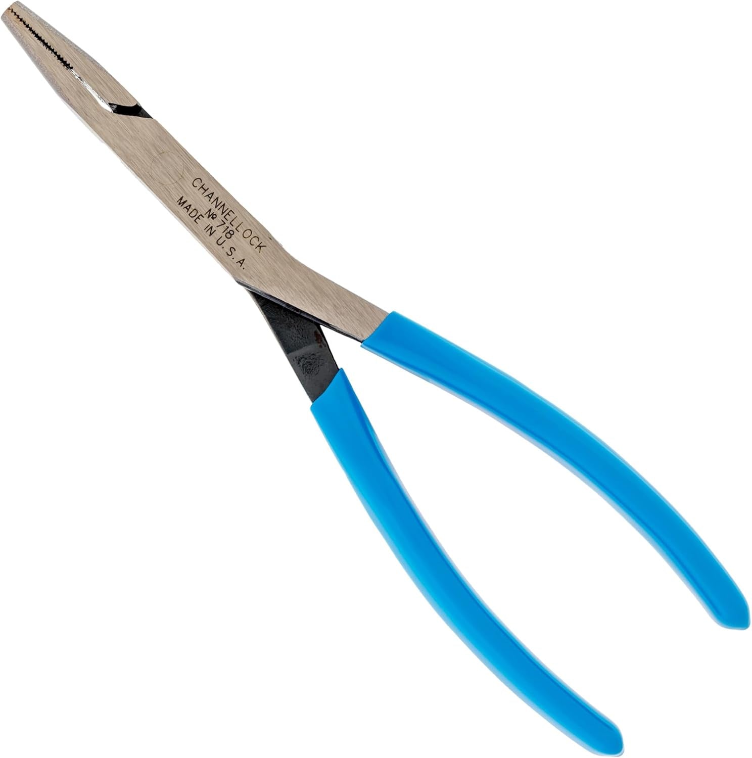 718 8-Inch Flat Nose Pliers | Duckbill Jaw Pliers with Extra Long Nose and Crosshatch Teeth Pattern Designed for Hard-To-Reach Places | Forged of High Carbon Steel | Made in the USA