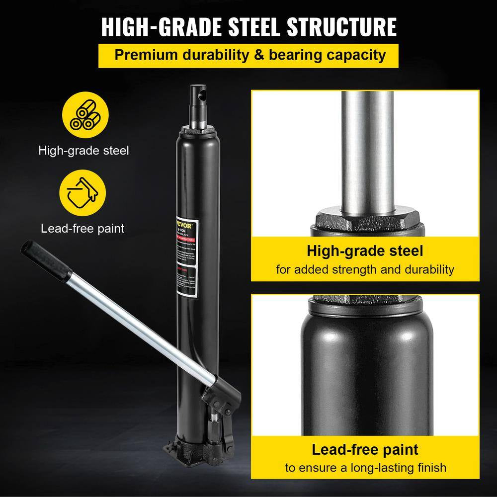 8-Ton 17636 Lbs. Black Hydraulic Long Ram Jack Manual Cherry Picker with Single Piston Pump, Clevis Base and Handle