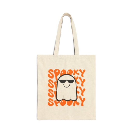 Spooky Happy Halloween Tote Bag, Cotton Canvas Trick or Treat Bag, Halloween Party Favor, Halloween Costume Accessory, Halloween Gift,