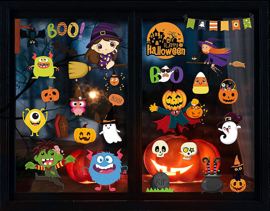 200PCS Halloween Window Clings Cute Halloween Window Clings Cute Pumpkin Witch Ghost