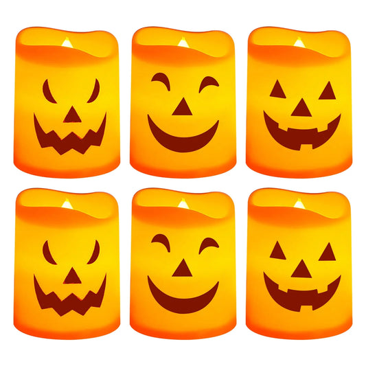 Halloween Flameless Candles, Battery Operated LED Flickering Battery Pillar Candles, Spooky Fall Halloween Festival Party Decoration for Indoor Halloween Decorations Home Halloween Decor, 6Pcs