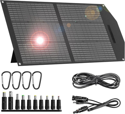 100W Portable Solar Panel 100 Watt Foldable Solar Panel Charger for Power Station, USB/DC Devices 18V Output(10 Connectors) >23% High Efficiency IP68 Waterproof for Camping Outdoor RV Cloudy