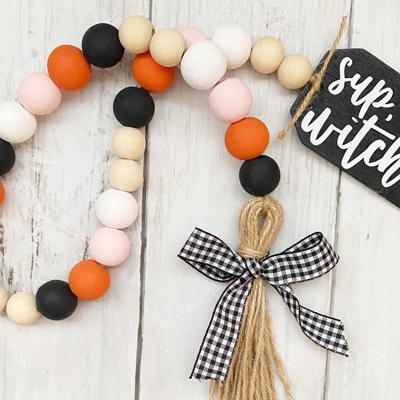 Halloween Farmhouse Beaded Garland, Halloween Decor, Ghost Decor, Halloween Beads