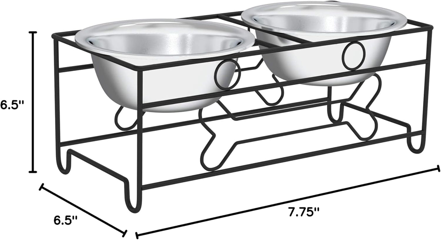 Elevated Dog and Cat Bowls - Decorative 6.5-Inch-Tall Raised Stand with 2 Stainless-Steel Food and Water Bowls - Hold 40Oz Each by  (Black)