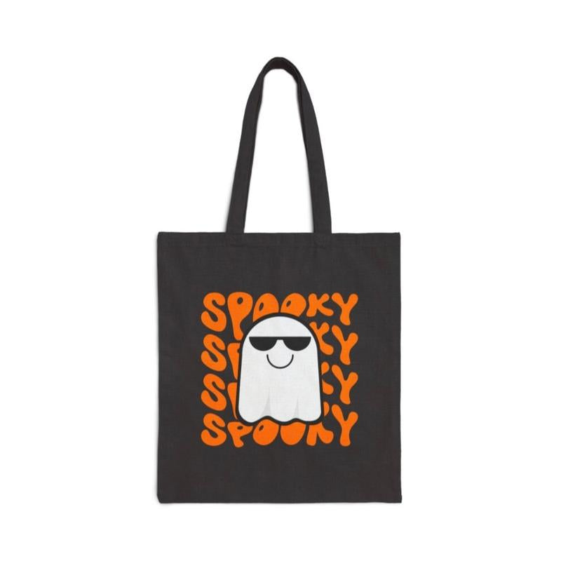 Spooky Happy Halloween Tote Bag, Cotton Canvas Trick or Treat Bag, Halloween Party Favor, Halloween Costume Accessory, Halloween Gift,