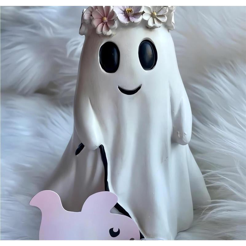 Ghost Walking Dog Statue, Cute Ghost Dog Figurine, Halloween Decorations (Large, Female)
