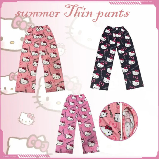 Sanrio Hello Kitty Summer Thin Pants Cotton Loose Lady Pajama Pant Pajama Trousers Cartoon Sleep Indoor Outdoor Lounge Wear Gift