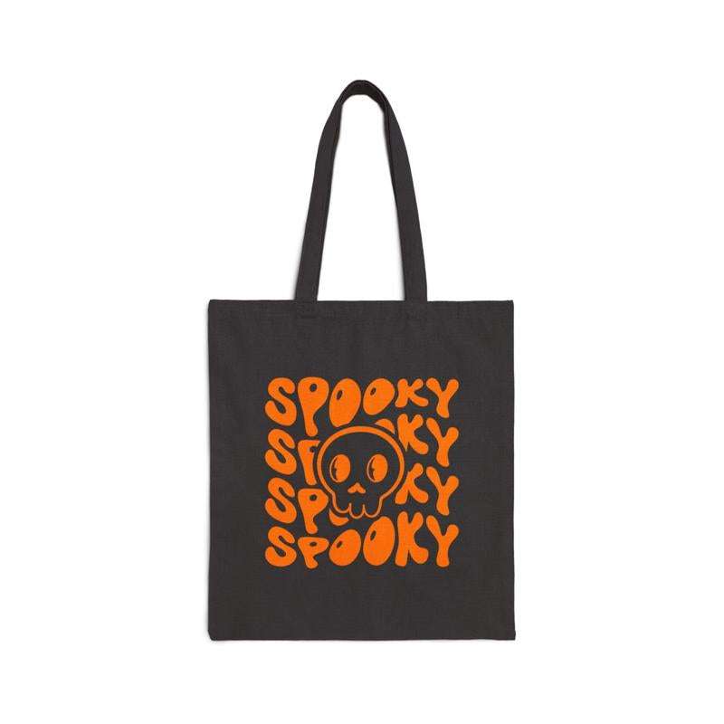 Spooky Happy Halloween Tote Bag, Cotton Canvas Trick or Treat Bag, Halloween Party Favor, Halloween Costume Accessory, Halloween Gift,