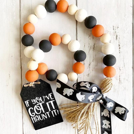 Halloween Farmhouse Beaded Garland, Halloween Decor, Ghost Decor, Halloween Beads