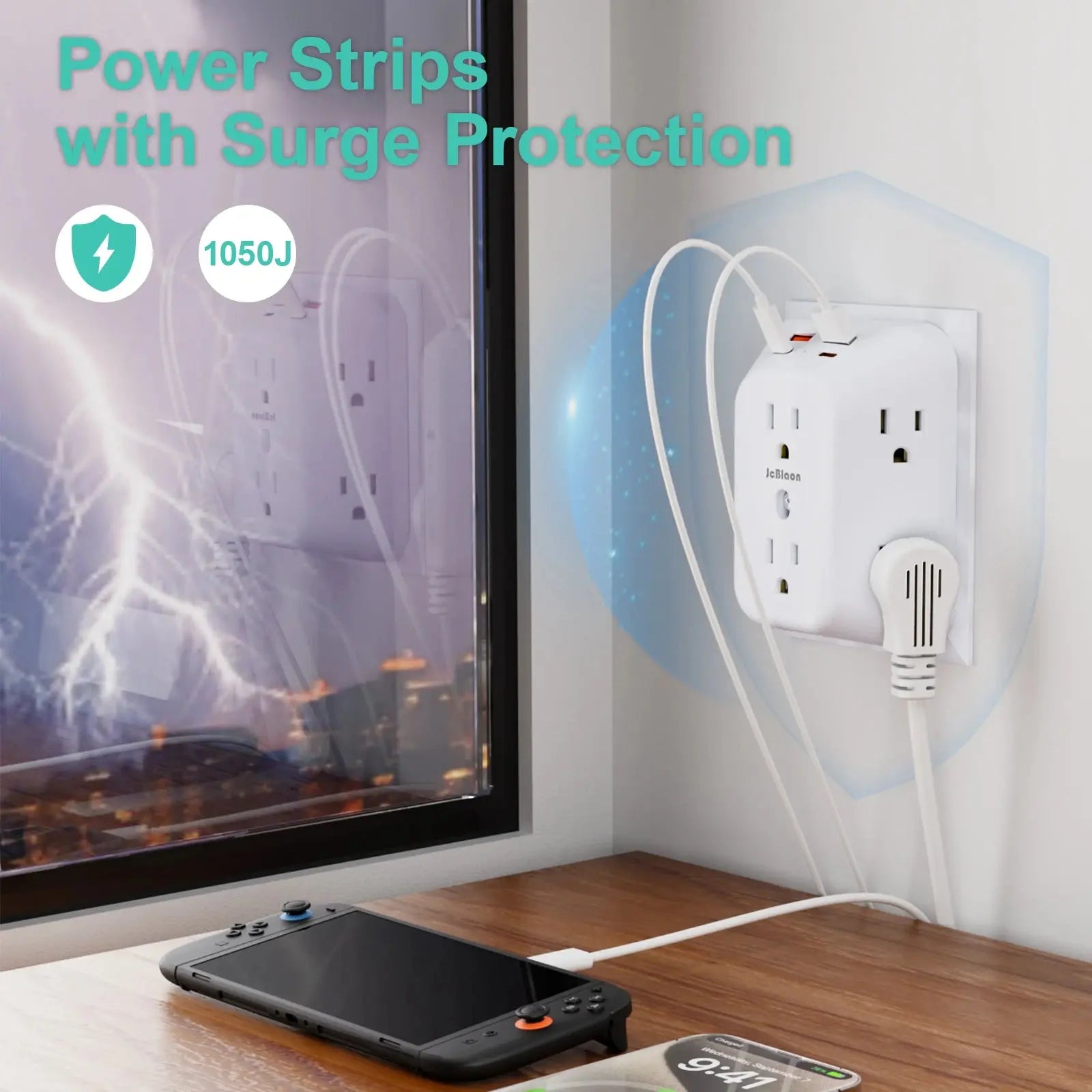 USB Wall Charger Surge Protector 6 Outlet Extender with 4 USB Charging Ports (2 USB C Outlet) , Wall Adapter Spaced for Home Berkshaw