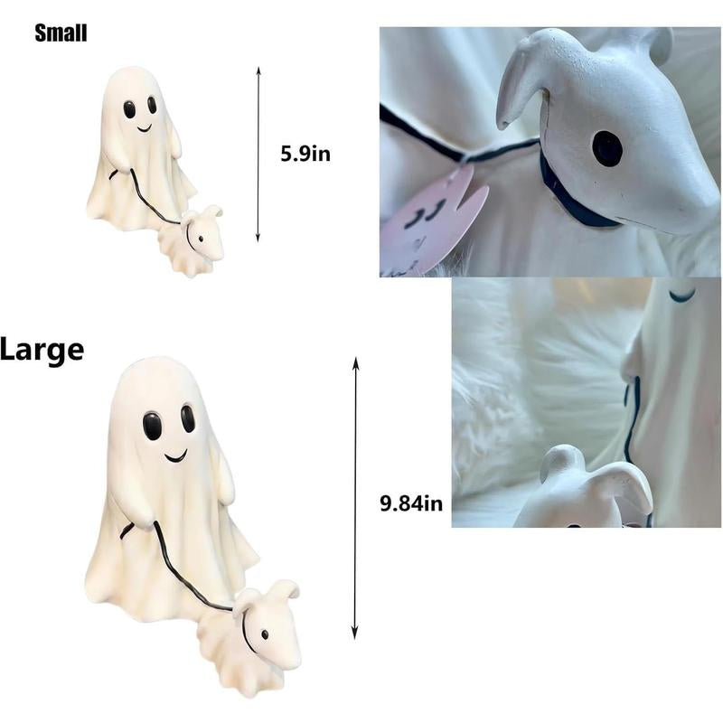 Ghost Walking Dog Statue, Cute Ghost Dog Figurine, Halloween Decorations (Large, Female)