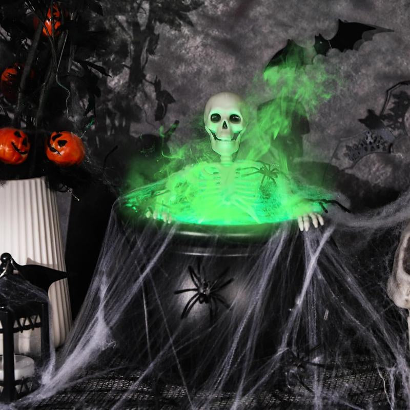Halloween Decorations Indoor, LED Mist Maker Halloween Witches Cauldron Black Plastic Cauldron with Skeleton for Halloween Decorations Home Room Mantel Table Decor
