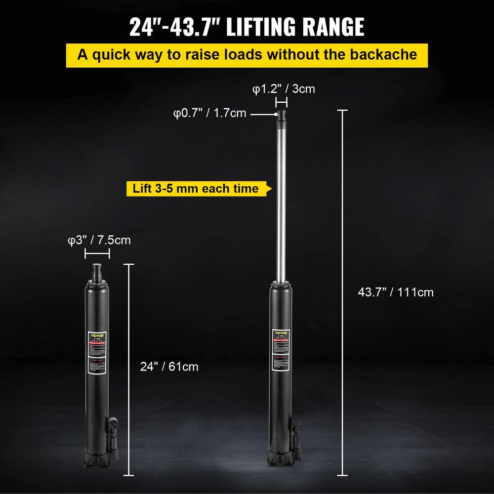 8-Ton 17636 Lbs. Black Hydraulic Long Ram Jack Manual Cherry Picker with Single Piston Pump, Clevis Base and Handle