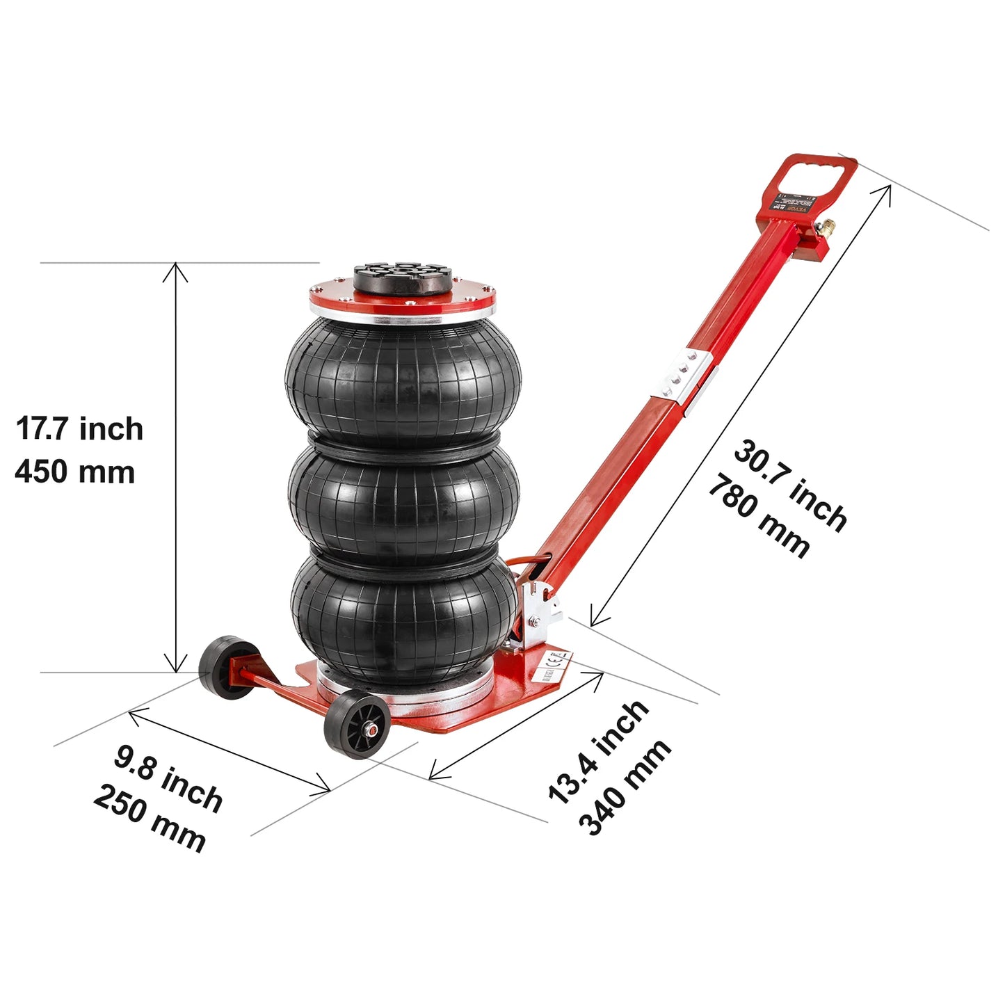 Succebuy Pneumatic Jack 3 Ton/5 Ton Triple Bag Air Jack Quick Lift Heavy Duty Car Repair Jacks Folding Rod Jacks with Two Wheels