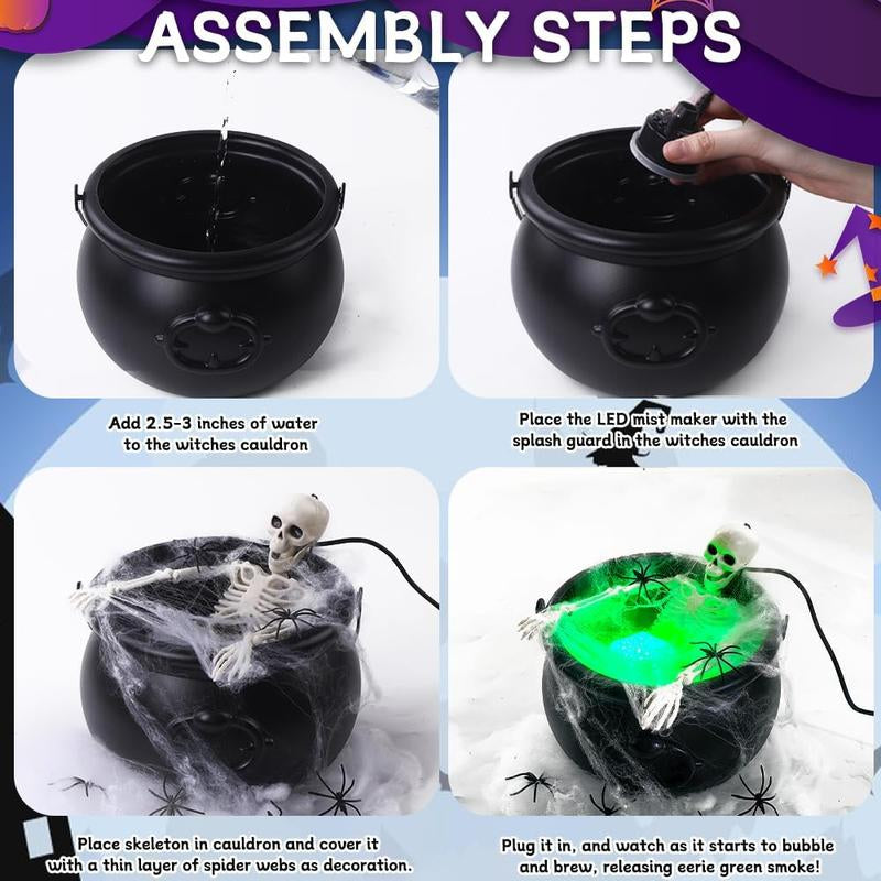 Halloween Decorations Indoor, LED Mist Maker Halloween Witches Cauldron Black Plastic Cauldron with Skeleton for Halloween Decorations Home Room Mantel Table Decor