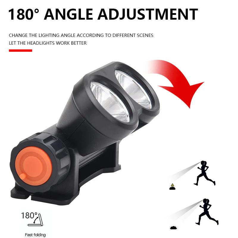 Bright Beam Far-Range Double-Head Usb-Powered Headlamp