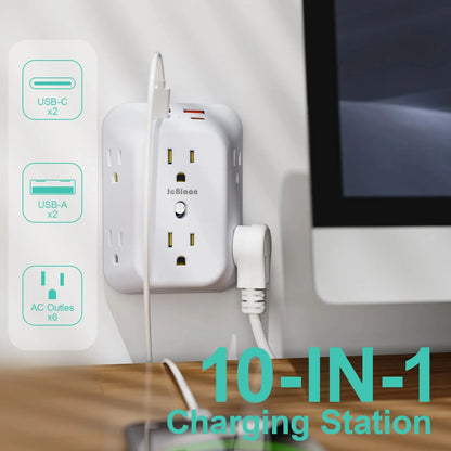 USB Wall Charger Surge Protector 6 Outlet Extender with 4 USB Charging Ports (2 USB C Outlet) , Wall Adapter Spaced for Home Berkshaw