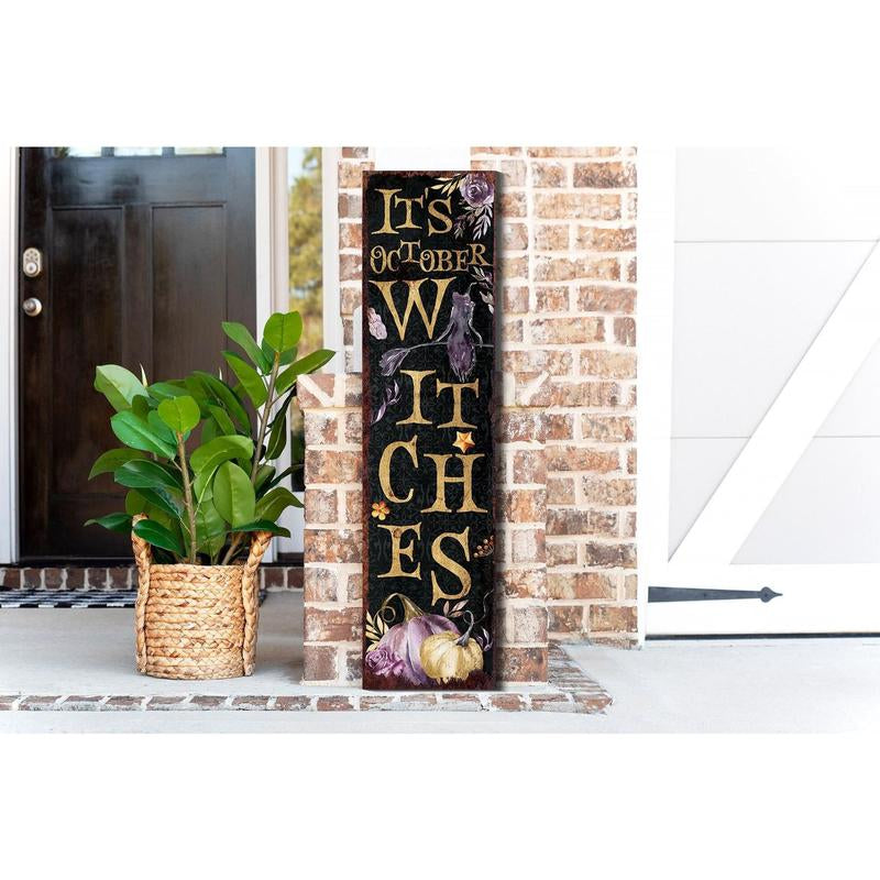 36In "It'S October Witches" Halloween Porch Sign - Front Porch Halloween Welcome Sign, Rustic Modern Farmhouse Entryway Decor