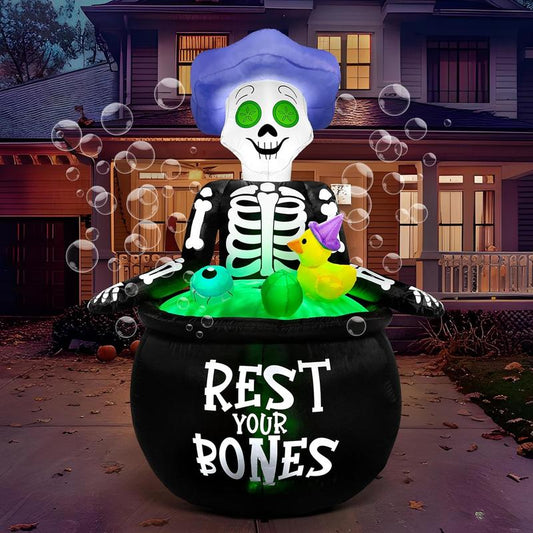 5 FT Tall Halloween Inflatable Outdoor Decoration, Inflatable Skeleton Halloween Decor Outdoor with Bubble Machine, Halloween Blow Ups in Cauldron with Leds for Halloween Yard Decorations Cauldron Halloween Tiktokshopbacktoschool