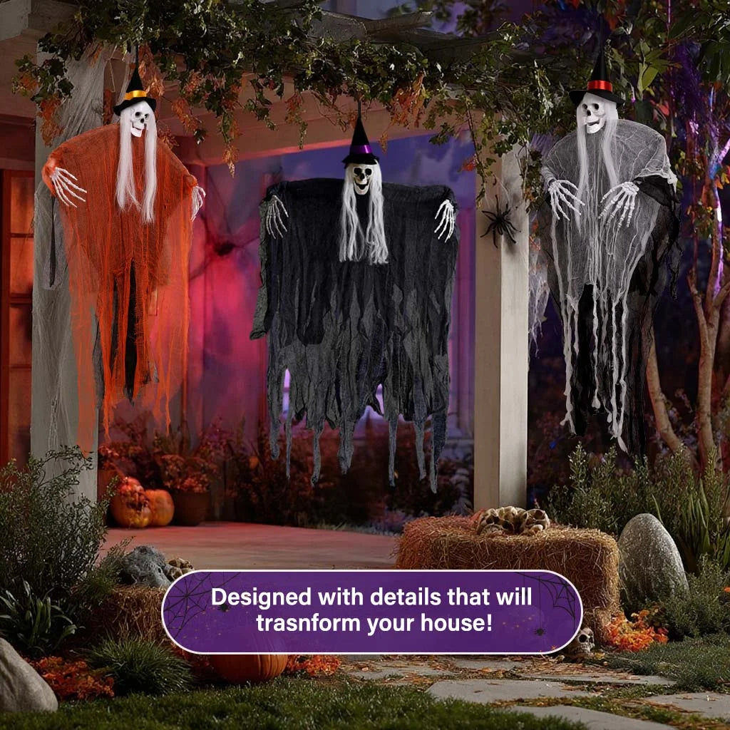 3Pcs Halloween Hanging Ghosts, Halloween Decorations Outdoor Indoor Scary Skeleton Ghosts, Haunted House Props