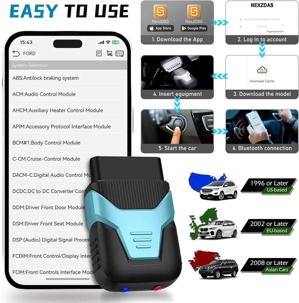 HUMZOR Z100 Car Full System Diagnosis Tool Bluetooth V5.2 Reader Erase Codes Live Data System Status OBD Scanner Multi-Language