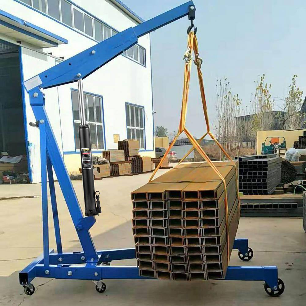 8-Ton 17636 Lbs. Black Hydraulic Long Ram Jack Manual Cherry Picker with Single Piston Pump, Clevis Base and Handle