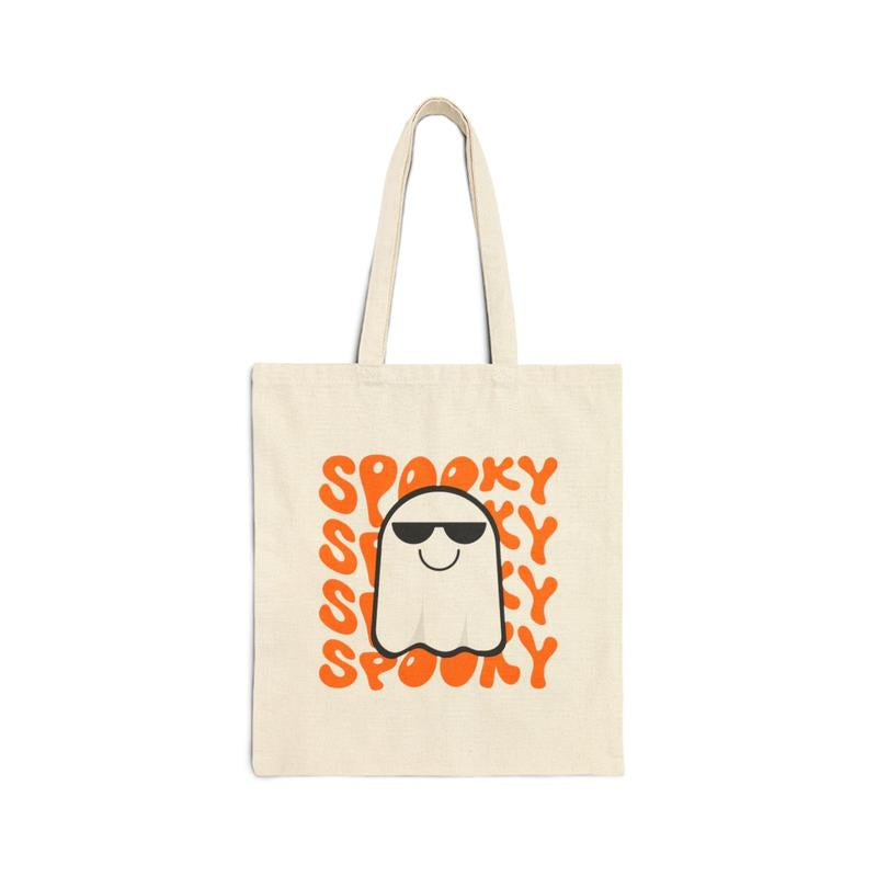 Spooky Happy Halloween Tote Bag, Cotton Canvas Trick or Treat Bag, Halloween Party Favor, Halloween Costume Accessory, Halloween Gift,