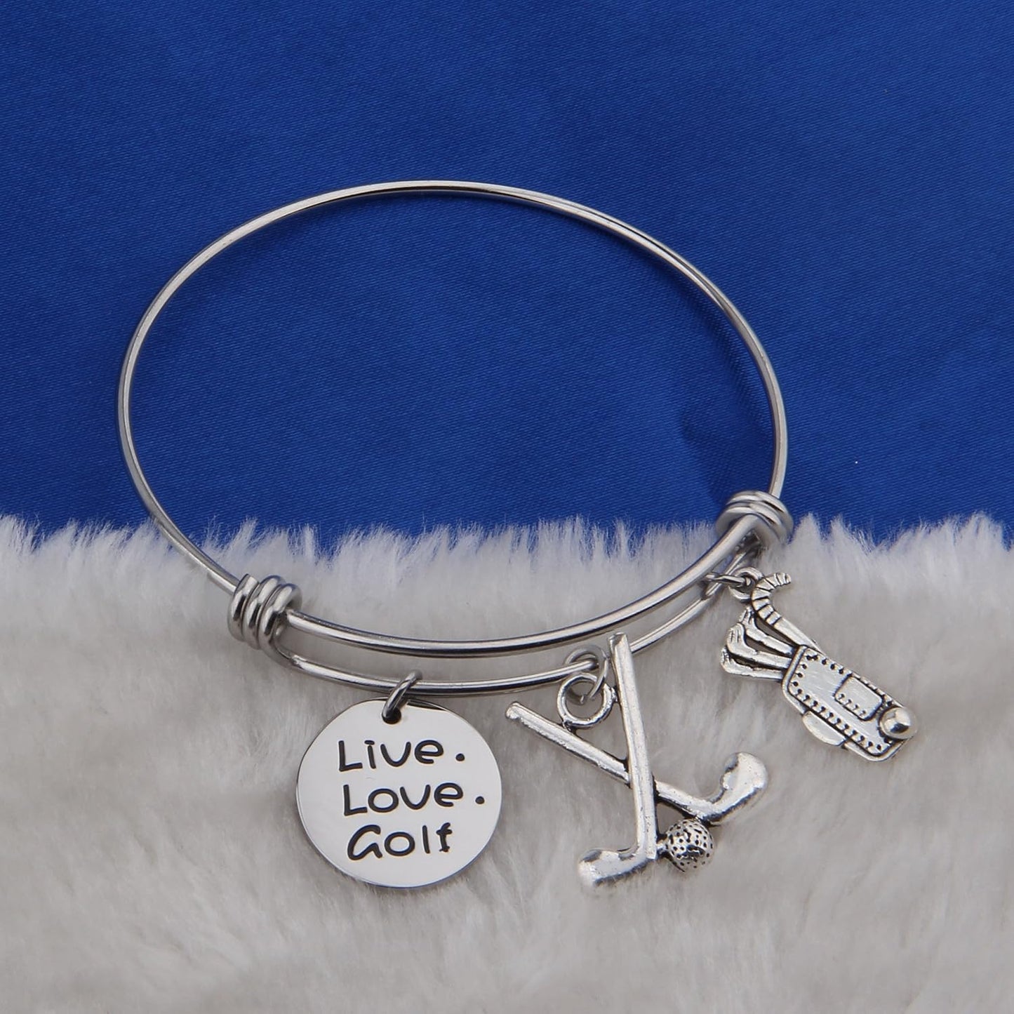 Golf Bracelet Live Love Golf Expandable Charm Bracelet Golf Jewelry Gift for Golf Lover/Golf Club/Golf Team（Silver）