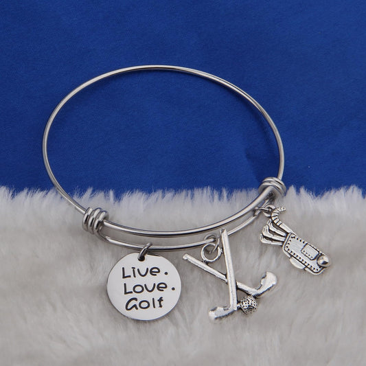 Golf Bracelet Live Love Golf Expandable Charm Bracelet Golf Jewelry Gift for Golf Lover/Golf Club/Golf Team（Silver）