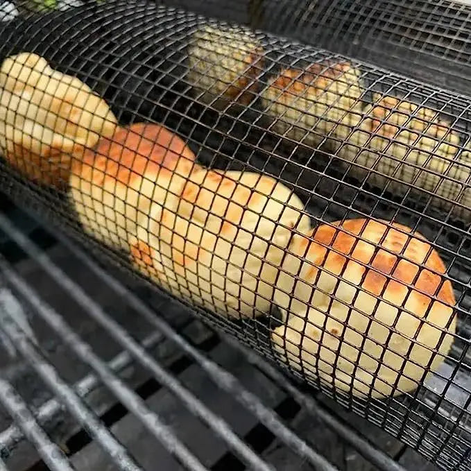 Rolling Grilling Basket Metal BBQ Barbecue Basket Net Portable Outdoor Camping Barbecue Rack Kitchen Gadgets YIWUGO Store