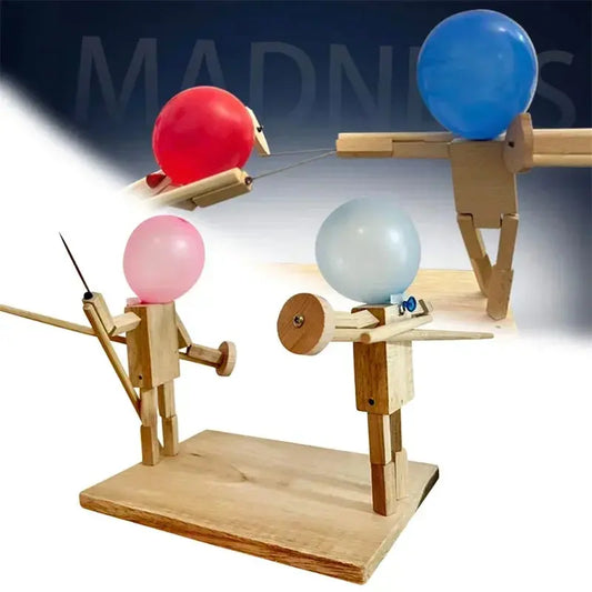 Fun Balloon Bamboo Man Battle Handmade Wooden Fencing Puppets Wooden Bots Battle Game Whack A Balloon for Party Game Children Shop1103835639 Store