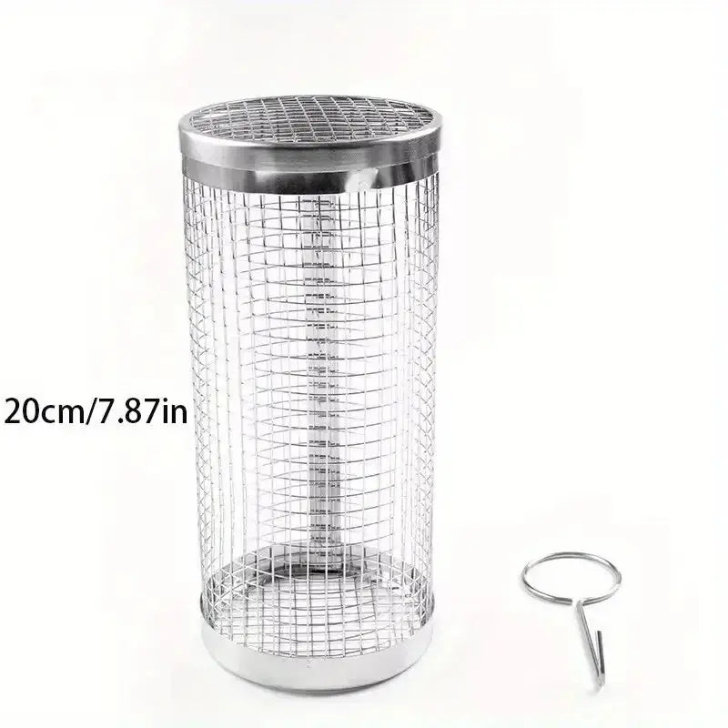 Rolling Grilling Basket Metal BBQ Barbecue Basket Net Portable Outdoor Camping Barbecue Rack Kitchen Gadgets YIWUGO Store