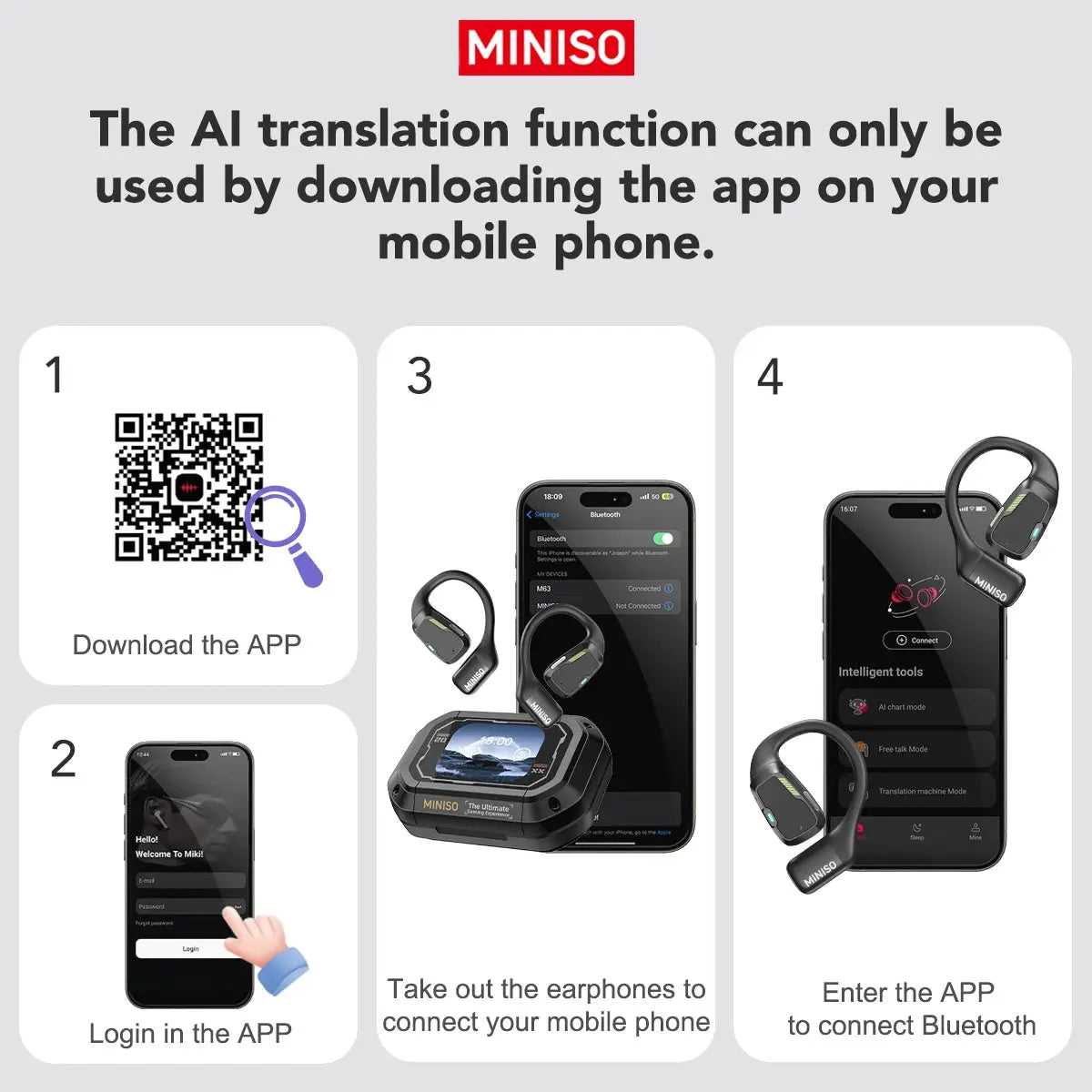 Translator Earphone  MINISO M98 AI Wireless Headphones Office Chat Headset ASMR Headset DIY APP AI Wireless Headphones with Mi SQ Tech Audio Store