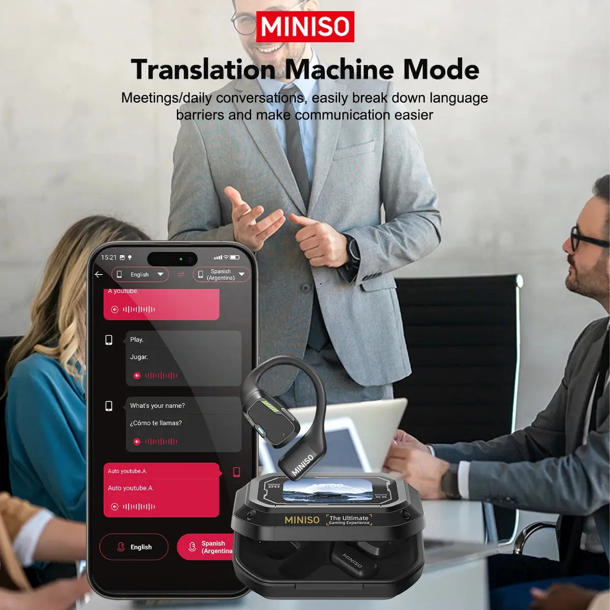 Translator Earphone  MINISO M98 AI Wireless Headphones Office Chat Headset ASMR Headset DIY APP AI Wireless Headphones with Mi SQ Tech Audio Store
