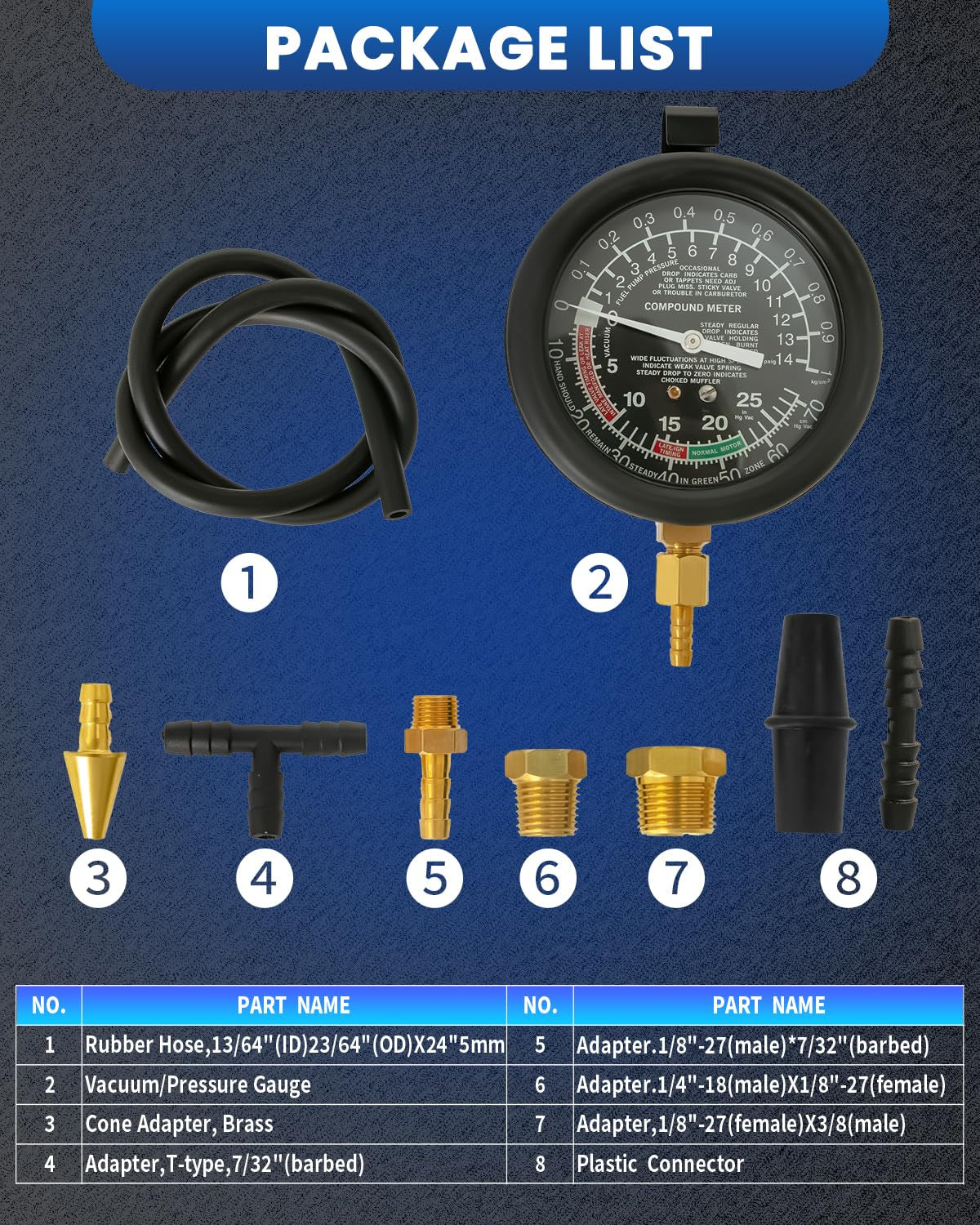 Vacuum Gauge, Universal Vacuum Gauge Automotive Kit for Car & Truck