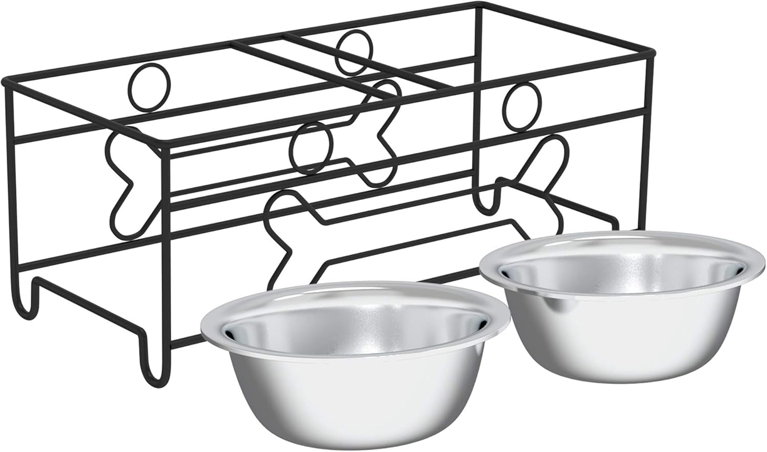 Elevated Dog and Cat Bowls - Decorative 6.5-Inch-Tall Raised Stand with 2 Stainless-Steel Food and Water Bowls - Hold 40Oz Each by  (Black)