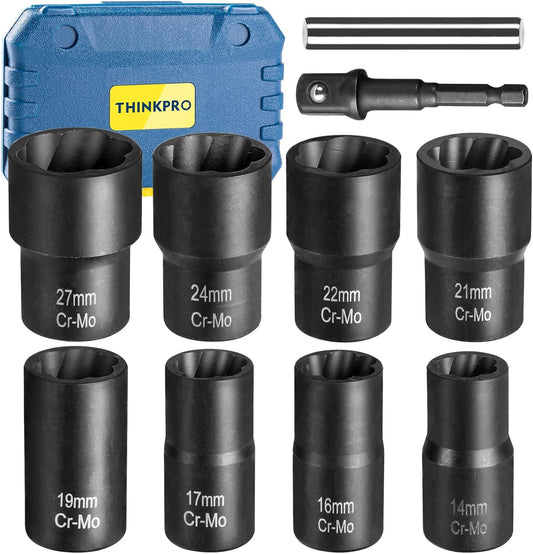 Lug Nut Removal Tool,10 Piece Lug Nut Extractor Set 1/2 Inch Drive, Easy Out Lug Nut Remover for Damaged, Frozen, Studs, Rusted, Rounded-Off Bolts & Nuts Screws