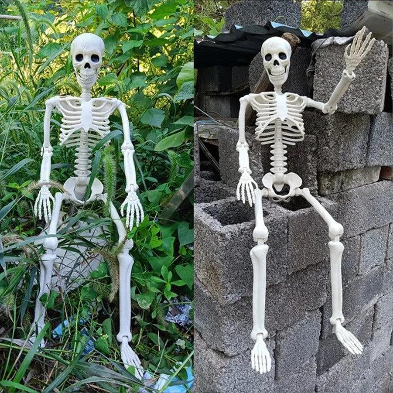 Halloween Movable Skeleton Plastic Realistic Human Full Body Skull Bones for Halloween Party Haunted House Graveyard Props Deco