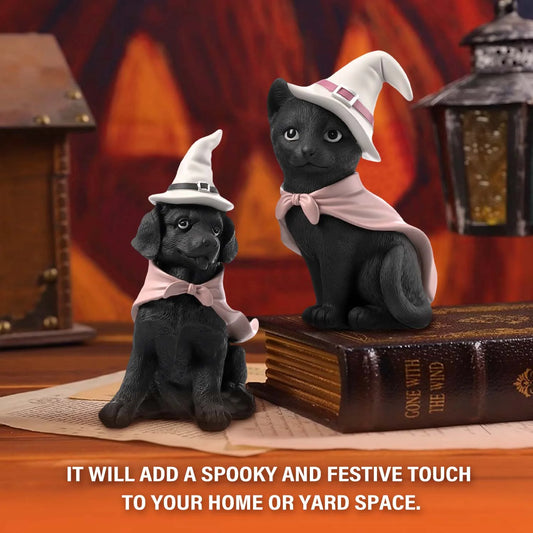 Halloween Decoration Indoor Set of 2, Halloween Black Cat and Black Dog for Vintage Halloween Cat Decor, Halloween Gifts